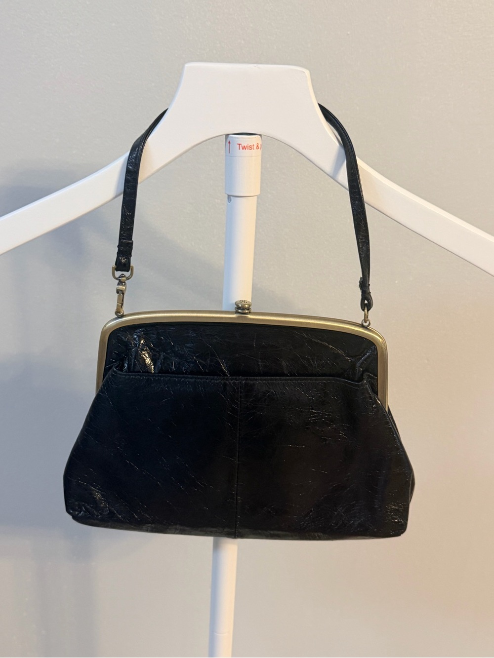 Black Leather Frame-Top Shoulder Clutch Purse - Picture 2 of 7